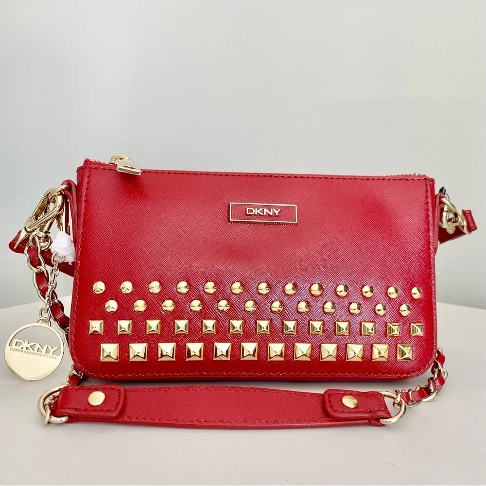 DKNY Red & Gold Studded Shoulder Bag & Crossbody NWT